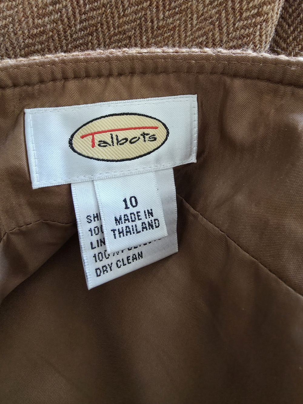 Talbots Camel Brown 100% Wool Herringbone Button-Front A-Line Skirt Size 10 - Picture 7 of 7